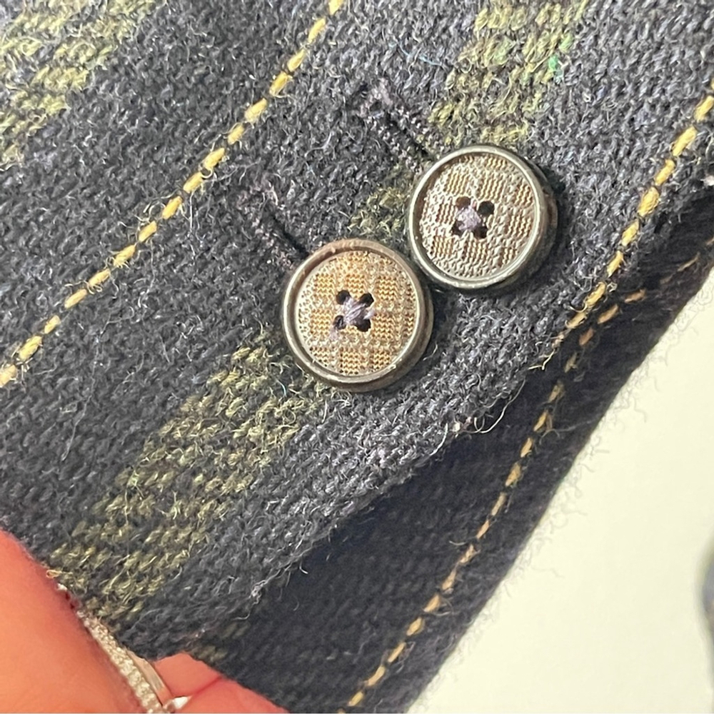 Massimo Dutti Striped Double-Breasted Blazer wool navy green office waist tie 6 - Picture 7 of 11